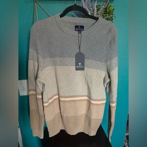 Ben Sherman Men's Crewneck Neutral Warm Layering Striped Knit Sweater
